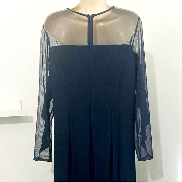 R&M Richards NWT Wide Leg Jumpsuit Ruffle Illusion Mesh Navy Plus Size Petite - Picture 5 of 15